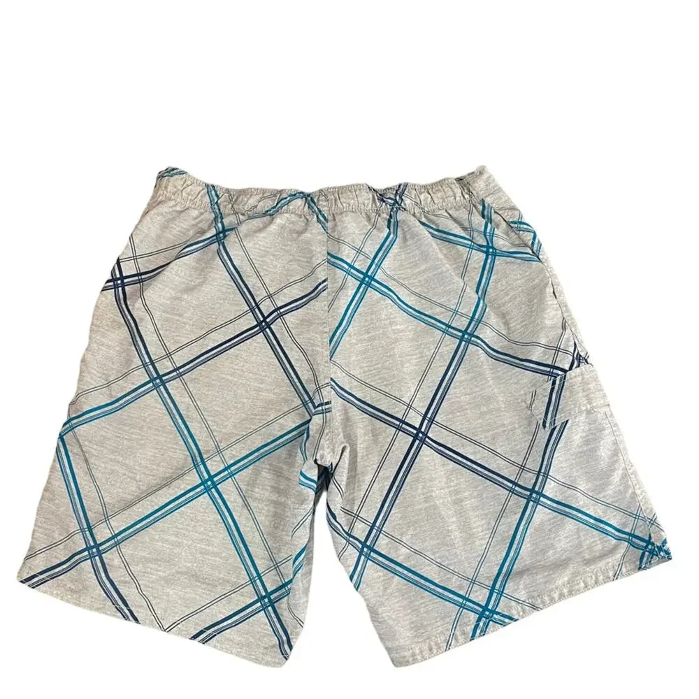 OP Ocean Pacific Swim Trunks Gray Teal Plaid Board Shorts Mens XL 40 42 Surf